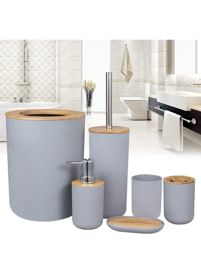 6-Piece Bathroom Accessory Set Bathroom Accessory Set Includes Toilet Brush, Soap Dispenser, Waste Bin, Toothbrush Holder, Soap Dispenser, and Cup - Image 1