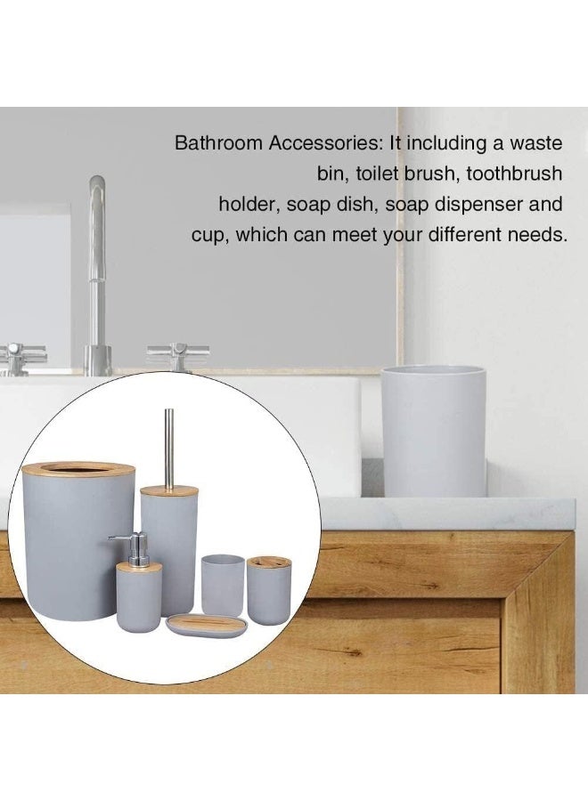 6-Piece Bathroom Accessory Set Bathroom Accessory Set Includes Toilet Brush, Soap Dispenser, Waste Bin, Toothbrush Holder, Soap Dispenser, and Cup - Image 3
