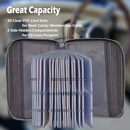 Yuhan Pretty Large Credit Card Holder Wallet Genuine Leather Passport Holder 42 Card Slots (Coffee) - Image 3