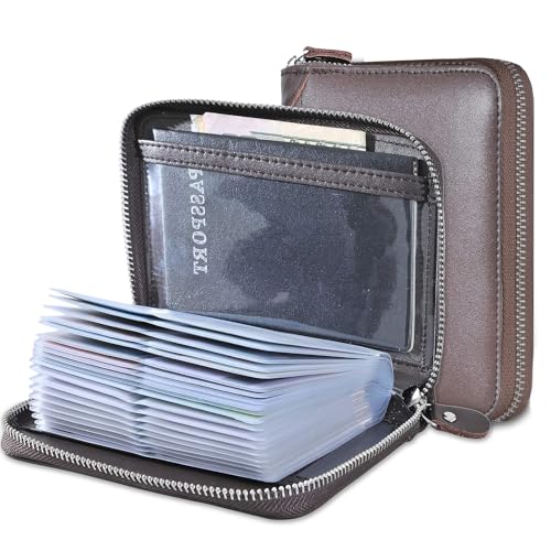 Yuhan Pretty Large Credit Card Holder Wallet Genuine Leather Passport Holder 42 Card Slots (Coffee) - Image 1