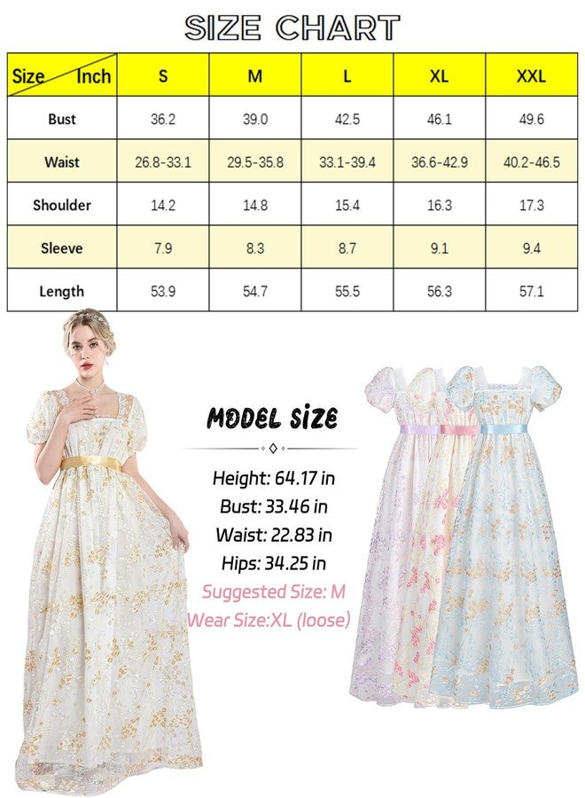 FCCAM FCCAM Regency Dresses for Women Bridgerton Puffy Sleeves Empire Waist Regency Ball Gown Shallow Yellow XXL - Image 4