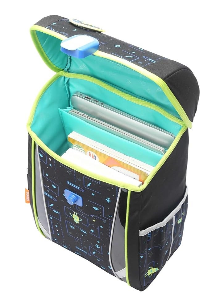 BOPAI Unisex School/College Backpack – 15L Lightweight Water-Resistant Polyester Bag with Laptop Compartment, Magnetic Flap, Ergonomic Design & Side Pockets – Black - Image 3