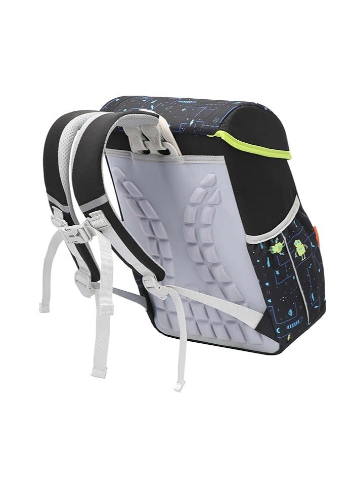 BOPAI Unisex School/College Backpack – 15L Lightweight Water-Resistant Polyester Bag with Laptop Compartment, Magnetic Flap, Ergonomic Design & Side Pockets – Black - Image 4