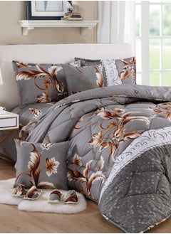 Moon Bed In A Bag Medium Filling King Size Comforter Set, 10 Pcs Floral Bedding Set Size 220 X 240 Cm with Comforter, Quilted Bed Skirt, Pillowcases, Cushion & Bedroom Slipper, Multicolor  - Image 1