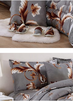Moon Bed In A Bag Medium Filling King Size Comforter Set, 10 Pcs Floral Bedding Set Size 220 X 240 Cm with Comforter, Quilted Bed Skirt, Pillowcases, Cushion & Bedroom Slipper, Multicolor  - Image 3