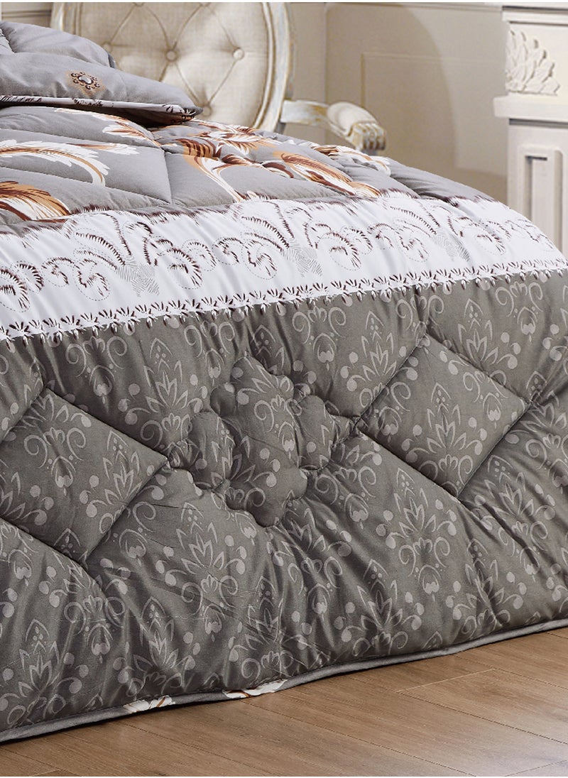 Moon Bed In A Bag Medium Filling King Size Comforter Set, 10 Pcs Floral Bedding Set Size 220 X 240 Cm with Comforter, Quilted Bed Skirt, Pillowcases, Cushion & Bedroom Slipper, Multicolor  - Image 5