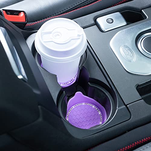 Amooca Car Cup Coaster Universal Non-Slip Cup Holders Bling Crystal Rhinestone Car Interior Accessories 4 Pack Purple - Image 2