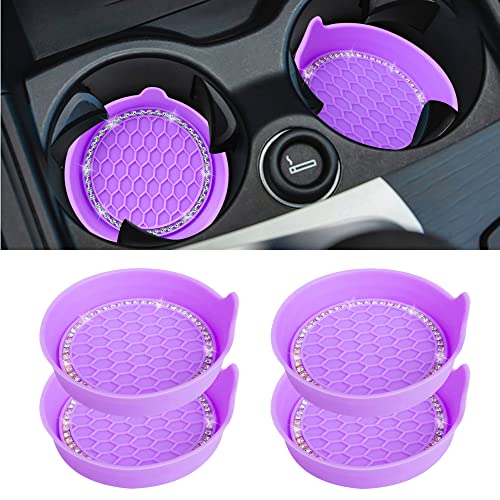 Amooca Car Cup Coaster Universal Non-Slip Cup Holders Bling Crystal Rhinestone Car Interior Accessories 4 Pack Purple - Image 1