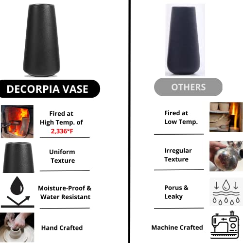 DECORPIA Premium Quality Large Ceramic Black Vase - 9 inch | Flower Vase for Home Decor, Farmhouse, Modern, Bohemian & Aesthetic Room Decor - Image 4