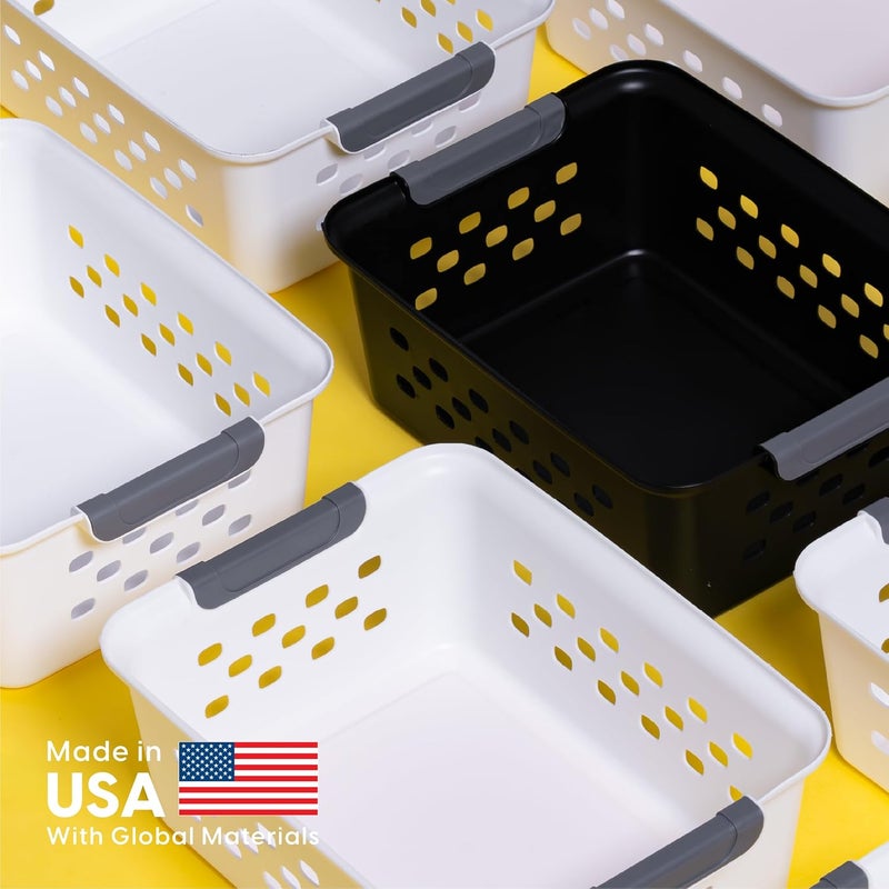IrisUSA Plastic Basket, 4-Pack, Medium, Shelves Storage Basket for Organizing Pantry, Office, Craft Room, Cabinet, Bedroom, Closet, Laundry Room, White - Image 3