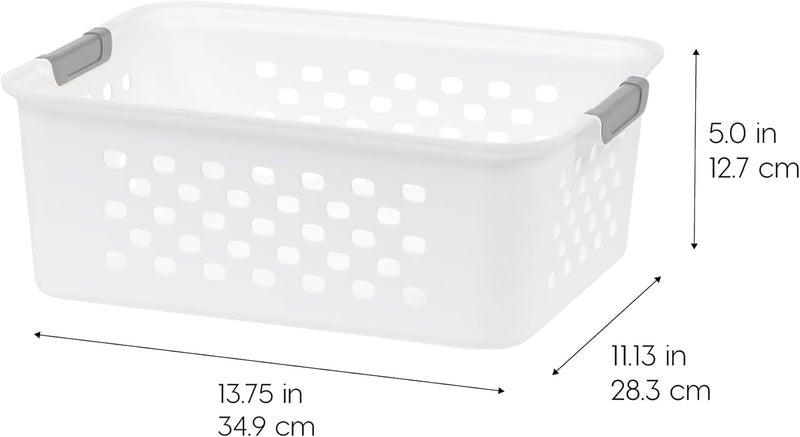 IrisUSA Plastic Basket, 4-Pack, Medium, Shelves Storage Basket for Organizing Pantry, Office, Craft Room, Cabinet, Bedroom, Closet, Laundry Room, White - Image 2