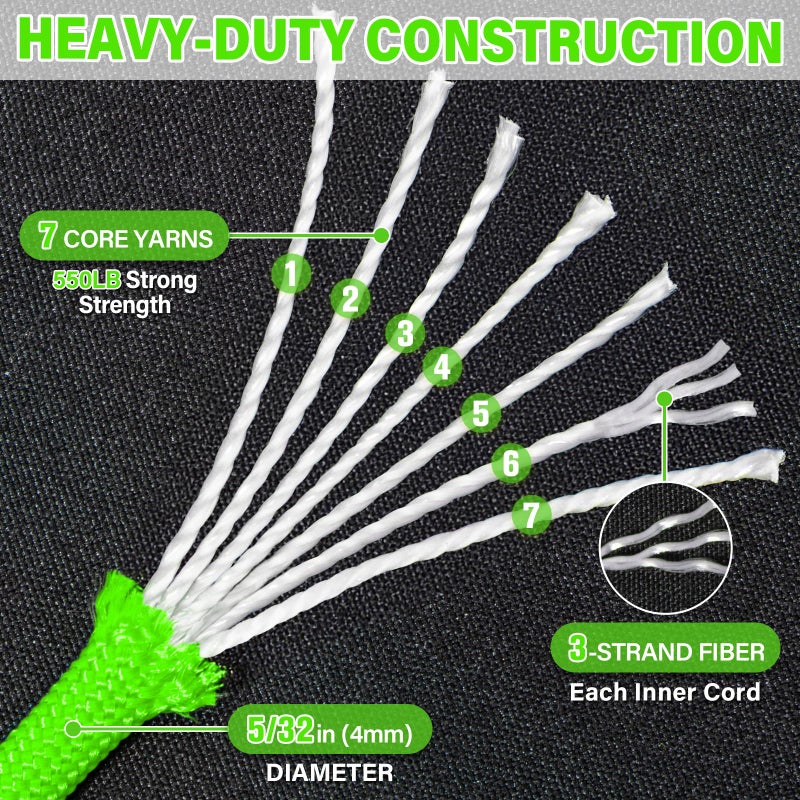Triberion Paracord Rope 550 lb - 50ft 5/32" Parachute Cord 4MM 7-Strand para Cord - Heavy Duty Spool String for Survival,Camping Gear, Survival Bracelet, Clothesline - Neon Green - Image 3