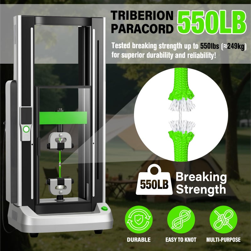 Triberion Paracord Rope 550 lb - 50ft 5/32" Parachute Cord 4MM 7-Strand para Cord - Heavy Duty Spool String for Survival,Camping Gear, Survival Bracelet, Clothesline - Neon Green - Image 4