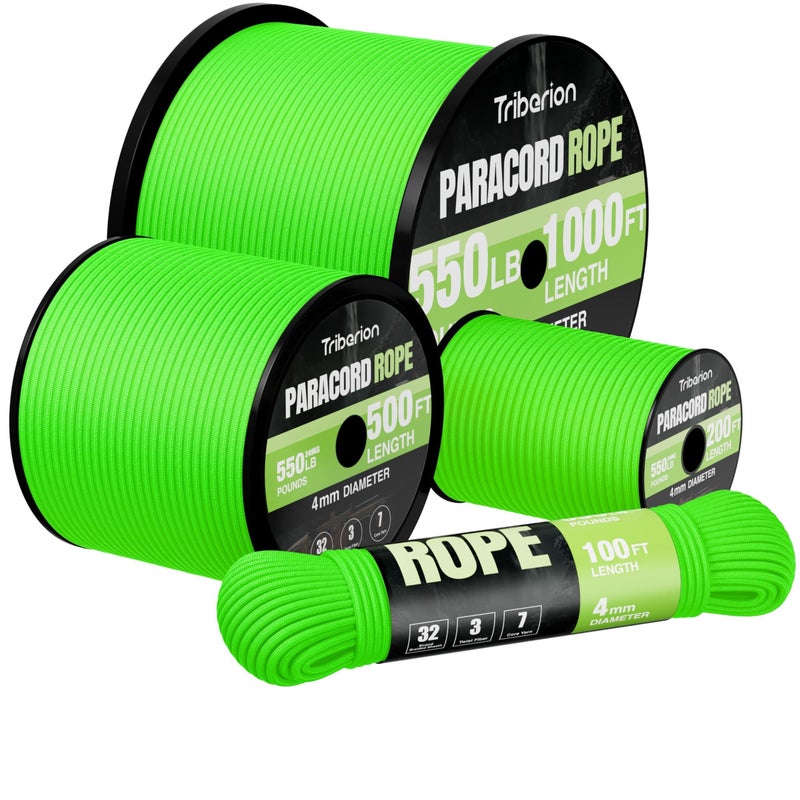 Triberion Paracord Rope 550 lb - 50ft 5/32" Parachute Cord 4MM 7-Strand para Cord - Heavy Duty Spool String for Survival,Camping Gear, Survival Bracelet, Clothesline - Neon Green - Image 1