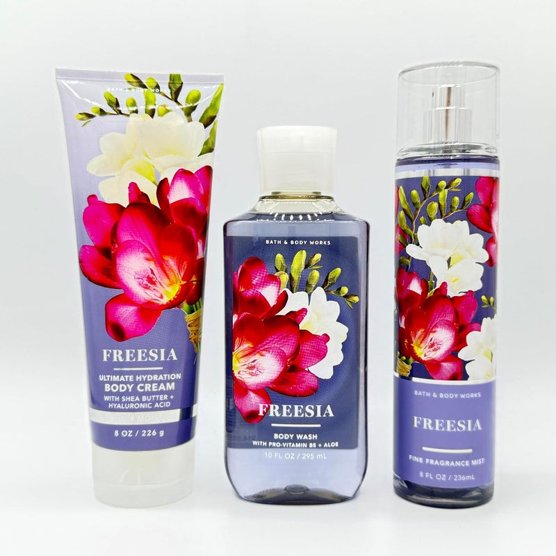 Freesia Bath Body 3Piece Bundle Ultimate Hydration Body Cream Body Wash and Fine Fragrance Mist - Image 1