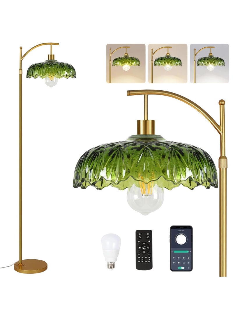 يُسلِّم مصباح أرضي مقوس بتصميم منتصف القرن، قابل لتعديل الإضاءة والارتفاع مع جهاز تحكم عن بعد، مصباح قائم لغرفة المعيشة وغرفة الطعام وغرفة النوم (أخضر) - Image 1