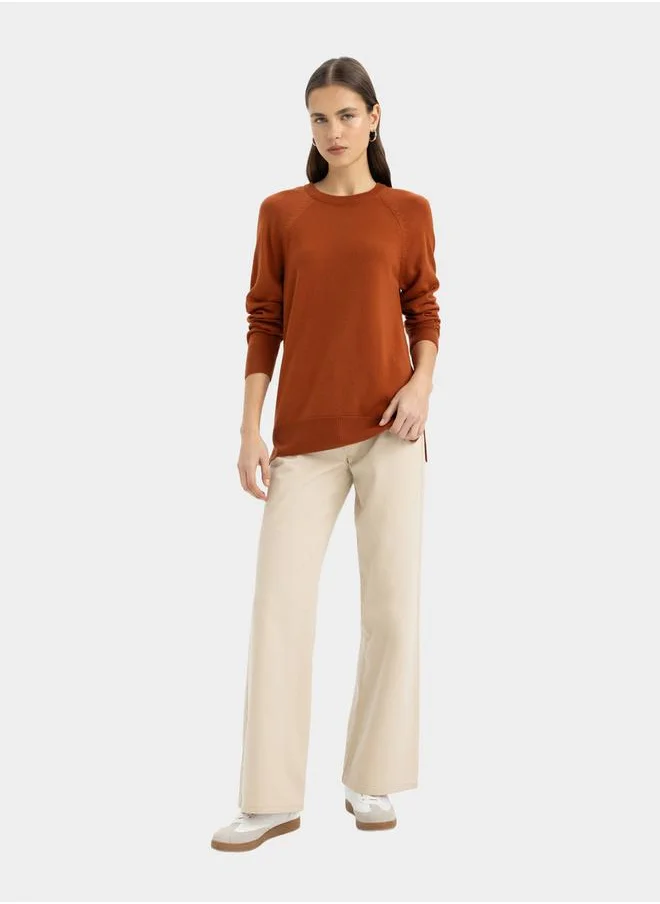 DeFacto Solid Raglan Sleeve Regular Fit Sweater by Styli