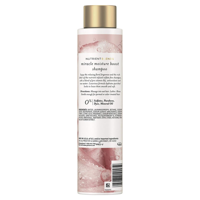 Pantene Nutrient Blends Miracle Moisture Boost Rose Water Shampoo for Dry Hair, Sulfate Free, Floral, 9.6 Fl Oz - Image 2