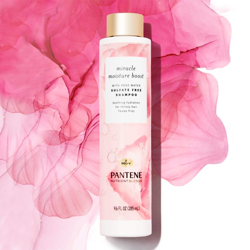 Pantene Nutrient Blends Miracle Moisture Boost Rose Water Shampoo for Dry Hair, Sulfate Free, Floral, 9.6 Fl Oz - Image 3