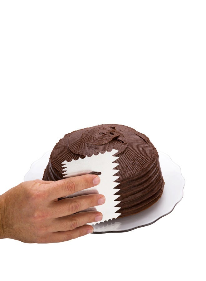 Restaurantware Pastry Tek 4.8 Inch x 3.8 Inch Cake Scraper, 1 4-Pattern Cake Smoother - Wave Edges, Wide Tooth Edges, Metal Icing Smoother, Hanging Hole, For Decorating Or Sculpting Desserts - Image 2
