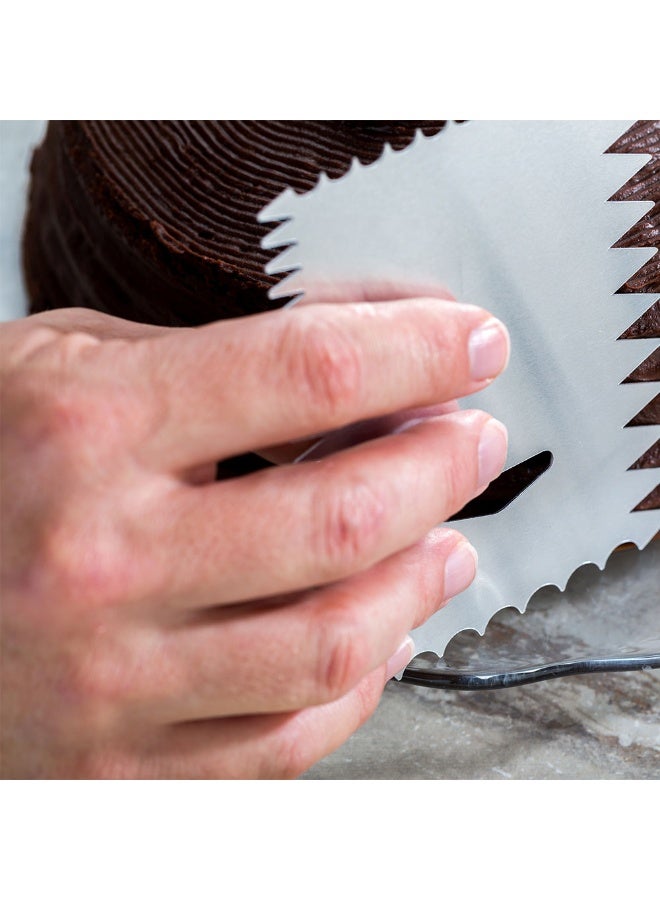 Restaurantware Pastry Tek 4.8 Inch x 3.8 Inch Cake Scraper, 1 4-Pattern Cake Smoother - Wave Edges, Wide Tooth Edges, Metal Icing Smoother, Hanging Hole, For Decorating Or Sculpting Desserts - Image 3