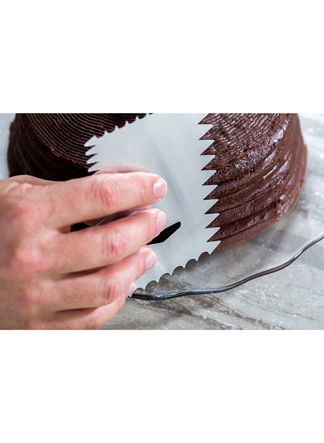 Restaurantware Pastry Tek 4.8 Inch x 3.8 Inch Cake Scraper, 1 4-Pattern Cake Smoother - Wave Edges, Wide Tooth Edges, Metal Icing Smoother, Hanging Hole, For Decorating Or Sculpting Desserts - Image 5