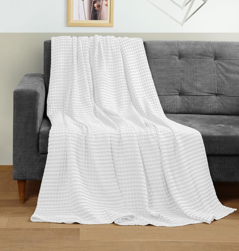 Utopia Bedding White 100 Cotton Waffle Blanket 300 GSM Throw 50x60 Inch Soft Lightweight Breathable Bed Blanket for All Season