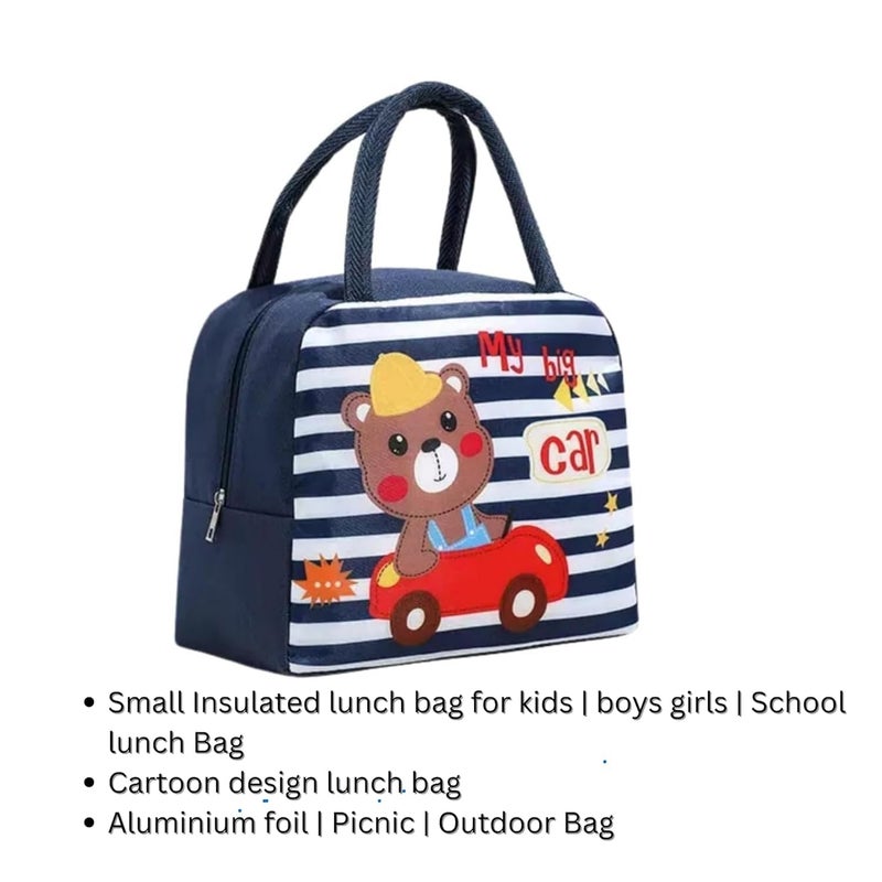 KEETLY Insulated Lunch Bag with Design, 23 cm x 19 cm, Cartoon Design Lunch Bag, Cartoon Design Lunch for Kids, Girls, Boys, Picnic Bags Thermal Insulated Bags, Easy to wash Bags. (Blue Bear with car) - Image 2