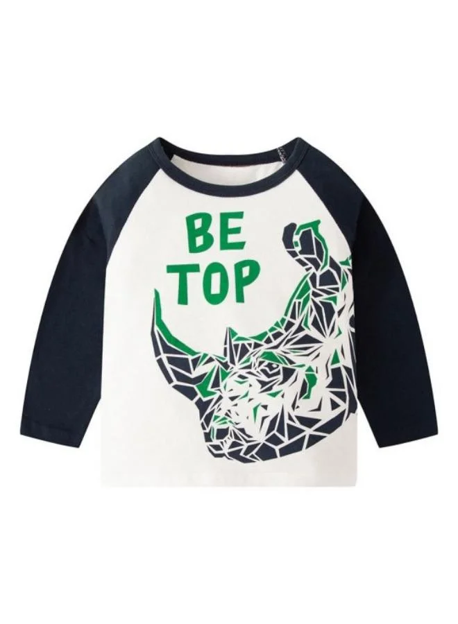YUNIQEE White Printed Long Sleeve Crew Neck T-Shirt