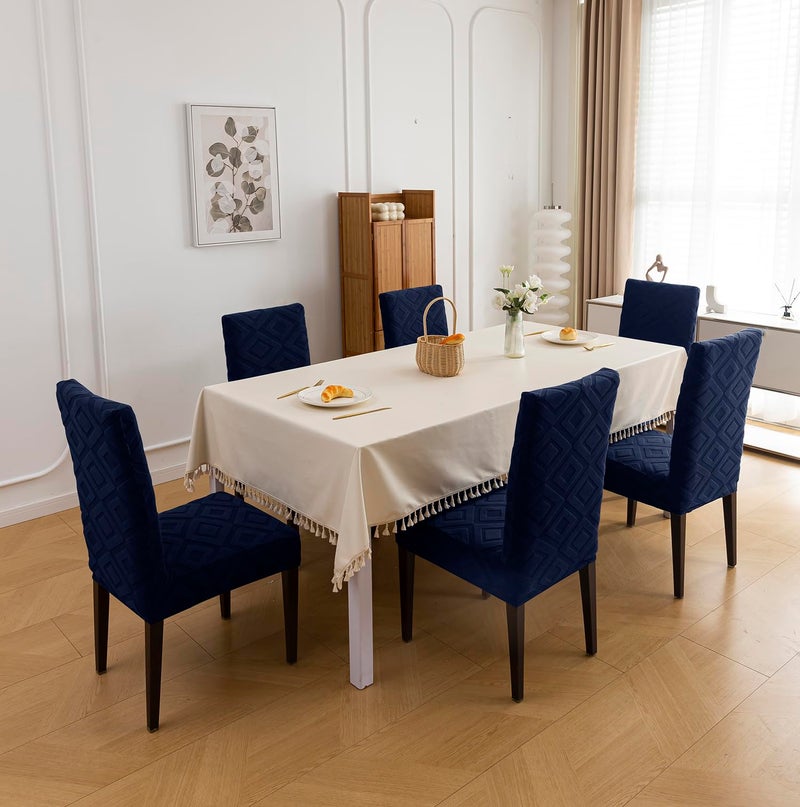 House of Quirk Stretchy Universal Jacquard Fabric Diamond Texture 220 GSM Chair Cover Removable & Washable Short Dining Chair Cover Protector Seat Slipcover (Navy, Pack of 6) - Image 3
