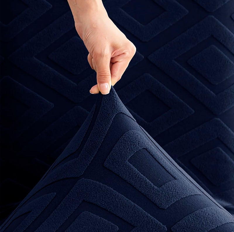 House of Quirk Stretchy Universal Jacquard Fabric Diamond Texture 220 GSM Chair Cover Removable & Washable Short Dining Chair Cover Protector Seat Slipcover (Navy, Pack of 6) - Image 5