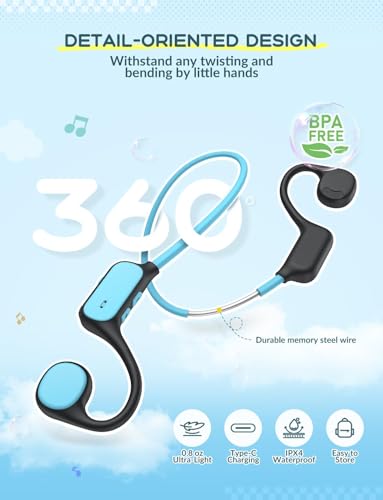 iClever Kids Bluetooth Headphones, Air Conduction Open Ear Headphones, Safe Volume 74&85dBA, 360° Bending Resistance Durable, 11.5H Playtime, Bluetooth 5.4 Kids Wireless Headphones for Travel/School - Image 3