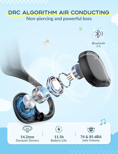 iClever Kids Bluetooth Headphones, Air Conduction Open Ear Headphones, Safe Volume 74&85dBA, 360° Bending Resistance Durable, 11.5H Playtime, Bluetooth 5.4 Kids Wireless Headphones for Travel/School - Image 4