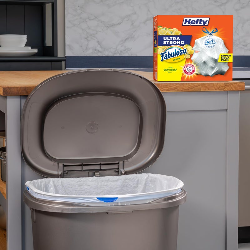 Hefty Ultra Strong 13 Gallon Trash Bags, Tall Kitchen Trash Bags 13 Gallon Size, Resist Leaks, Punctures, and Rips, Continuous Odor Control, White, Fabuloso Lemon Scent, 110 Bags - Image 2