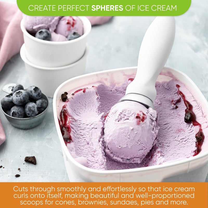 Spring Chef White Commercial Ice Cream Scoop with Comfortable Handle - Heavy Duty Metal Ice Cream Scooper for Frozen Yogurt, Gelato, Sorbet, Melon, Sundae - Dishwasher Safe Kitchen Tool - Image 4