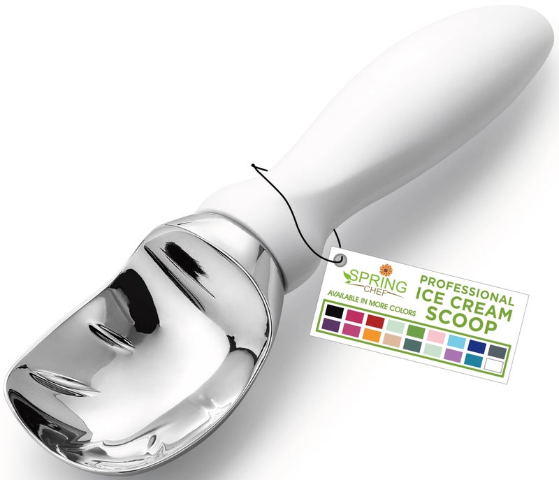 Spring Chef White Commercial Ice Cream Scoop with Comfortable Handle - Heavy Duty Metal Ice Cream Scooper for Frozen Yogurt, Gelato, Sorbet, Melon, Sundae - Dishwasher Safe Kitchen Tool - Image 1