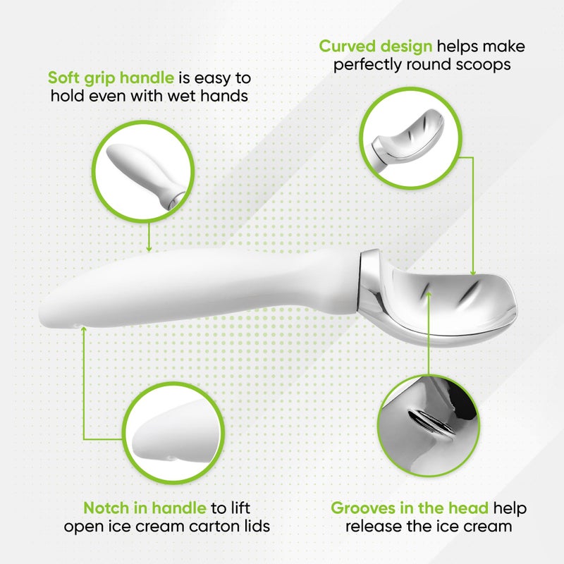 Spring Chef White Commercial Ice Cream Scoop with Comfortable Handle - Heavy Duty Metal Ice Cream Scooper for Frozen Yogurt, Gelato, Sorbet, Melon, Sundae - Dishwasher Safe Kitchen Tool - Image 3