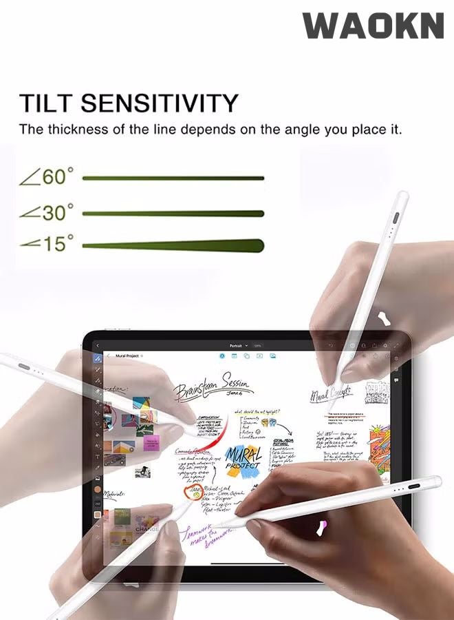 دبليو أيه أو كي أن قلم ستايلس لآيباد مع وظيفة رفض راحة اليد ، متوافق مع قلم رصاص نشط (2018-2022) ابل ايباد برو 11/12.9 بوصة ، ايباد 10/9/8/7/6 جيل ، ايباد اير 5/4/3 جيل ، ايباد ميني 6 / الجيل الخامس ، مع شحن سريع ورفض راحة اليد لهاتف ابل ايباد 2018 والإصدارات الأحدث ابيض - Image 2