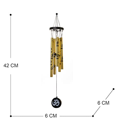 TEJ GIFTS Feng Shui Metal Wind Chime with Om Printed 5 Pipes for Positive Energy, Decorative Outdoor/Indoor Hanging Bells, Good Luck Chimes for Home/Balcony Decoration (Pack of 2 Gold-Silver) - Image 2