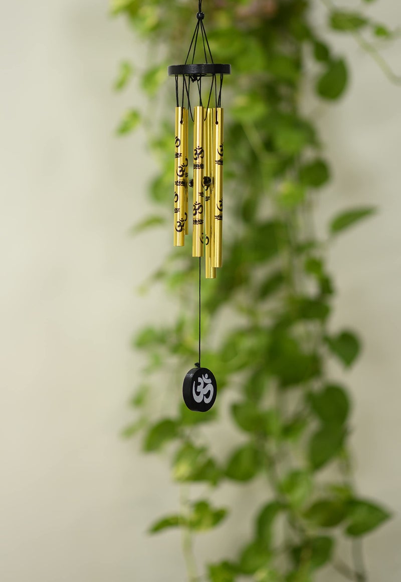 TEJ GIFTS Feng Shui Metal Wind Chime with Om Printed 5 Pipes for Positive Energy, Decorative Outdoor/Indoor Hanging Bells, Good Luck Chimes for Home/Balcony Decoration (Pack of 2 Gold-Silver) - Image 5
