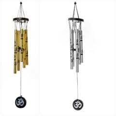 TEJ GIFTS Feng Shui Metal Wind Chime with Om Printed 5 Pipes for Positive Energy, Decorative Outdoor/Indoor Hanging Bells, Good Luck Chimes for Home/Balcony Decoration (Pack of 2 Gold-Silver) - Image 1