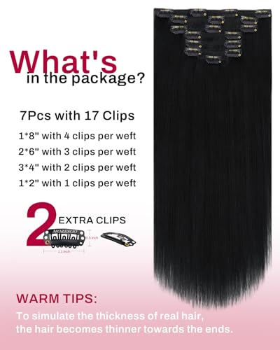 Moresoo Jet Black Clip in Hair Extensions Human Hair Black Hair Extensions Clip in Straight Remy Human Hair Double Weft 120g 22 Inch - Image 3