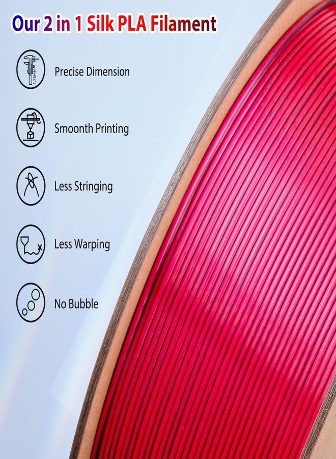 3Dgenius Silk Dual Color PLA Filament 1.75mm, 2-in-1 Coextruded Shiny Multicolor 3D Printer Filament, 1KG(2.2lbs) Spool, Silk Black/Red, Clog-Free & Bubble-Free for FDM 3D Printers - Image 3