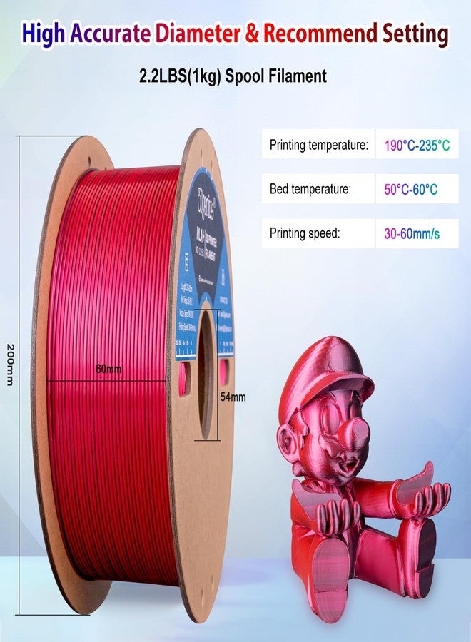 3Dgenius Silk Dual Color PLA Filament 1.75mm, 2-in-1 Coextruded Shiny Multicolor 3D Printer Filament, 1KG(2.2lbs) Spool, Silk Black/Red, Clog-Free & Bubble-Free for FDM 3D Printers - Image 5