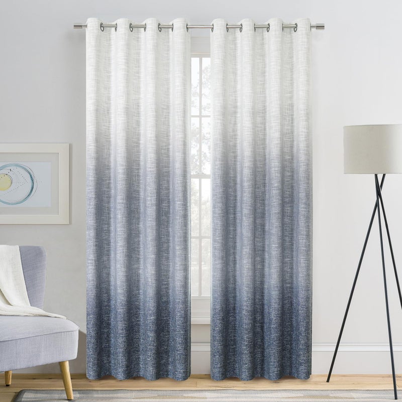 Central Park Ombre Full Blackout Curtain Panels Linen Texture Noise Reducing Triple Weave Farmhouse Bedroom Drapes 108 Inches Long 100 Room Darkening Window Treatment Set, Cream White to Indigo Blue, 50"Wx108"Lx2 - Image 1