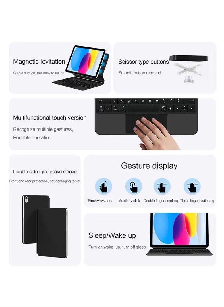 Generic - لوحة مفاتيح لاسلكية سحرية لجهاز iPad 10 2022 10.9 (الجيل العاشر) عربي + إنجليزي أبيض - Image 1