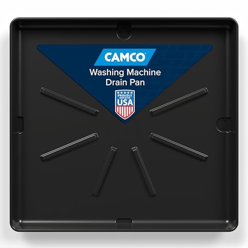 Camco Washing Machine Drain Pan Features a Durable Plastic Construction 1inch15inch PVC Drain Fitting and Measures 30inches L x 32inches W x 2 inches H OD 20750