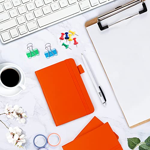 feela 3 Pack Pocket Notebook Journals with 3 Black Pens, A6 Mini Cute Small Journal Notebook Bulk Hardcover College Ruled Notepad with Pen Holder for Office School Supplies, 3.5”x 5.5”, Orange - Image 4