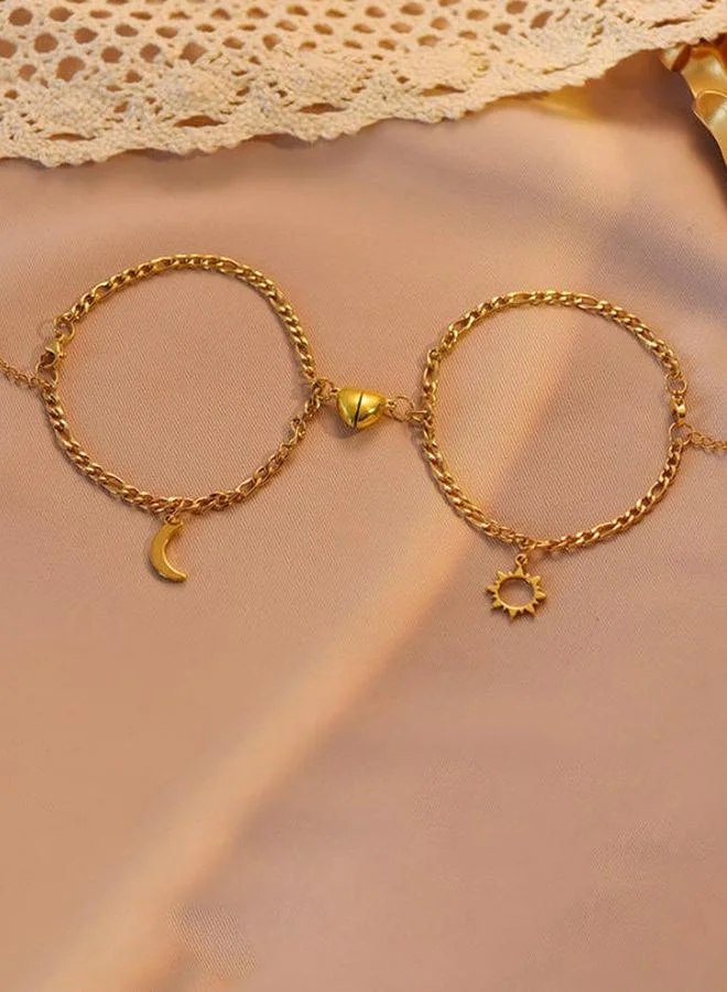 Take Two Gold Sun and Moon Magnetic Couple Bracelets