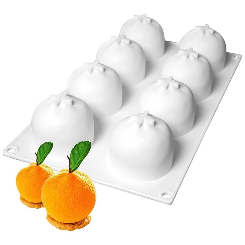 OCPO KITCHEN Orange Silicone Mold for Baking Mousse Cake Chocolate Fruit Dessert Pudding Jelly Ice Cream Mould Cake Decoration Mold NonStick and Easy Release 3D Orange Shape 8Cavity